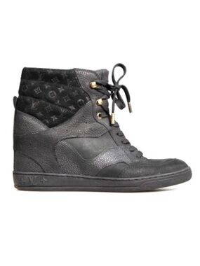 Louis Vuitton Black Leather/Suede Cliff Top Wedge Sneakers | 37